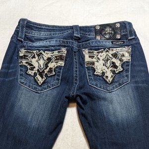 Miss Me Cow Print Pocket Bootcut Jeans with Silver Stitching